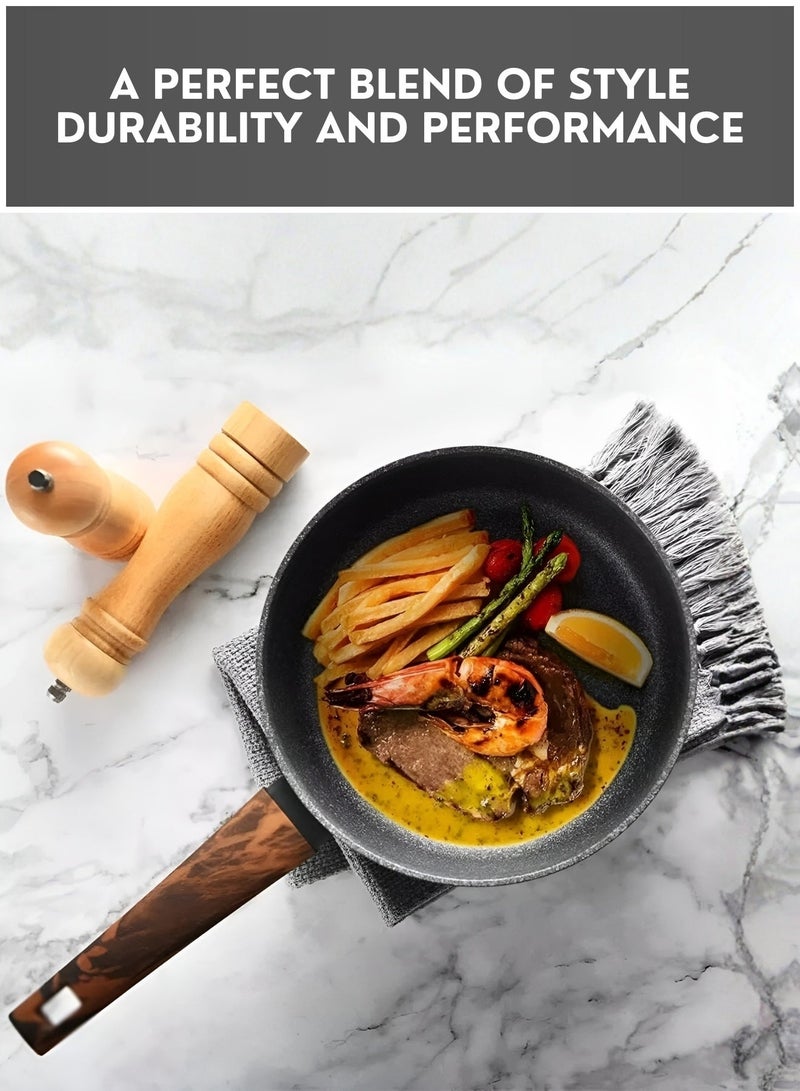 JUNI 30 cm Nonstick Frying Pan with Wooden Handle & include Free 3 Silicone Kitchen Utensils – Scratch-Resistant Skillet Pan, Induction & Gas Stove Compatible, Healthy Low-Oil Cooking - Image 3